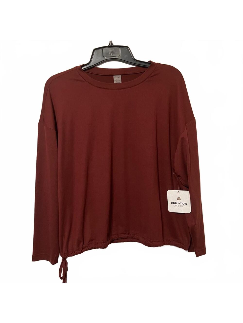 Ebb & Flow Burgundy Cozy Athleisure Minimalist Loungewear Long Sleeve Top XL-New